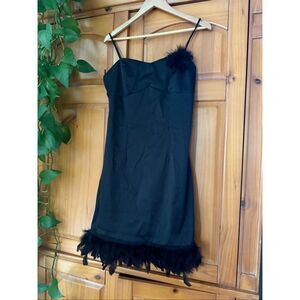 NWT Vintage Y2K Trixxi Black Feather Trim Mini Dress Size 13